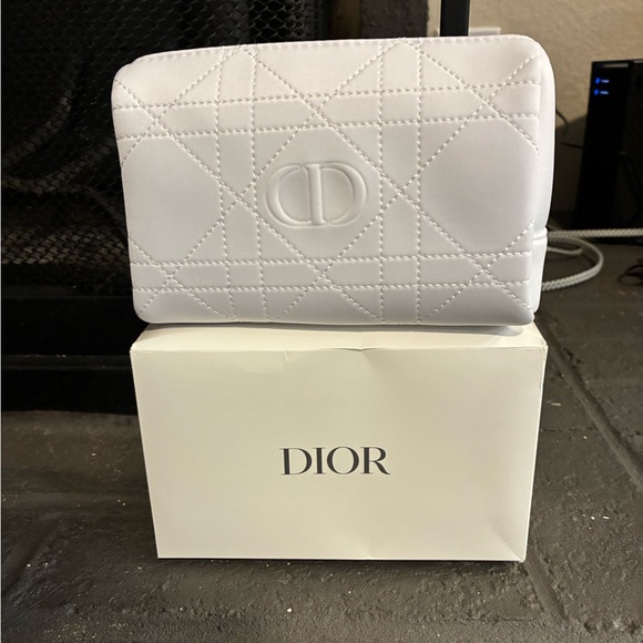 Dior Handbags - Dior White Quilted Cosmetic Makeup Bag w/ Box | CD Logo | Brand New